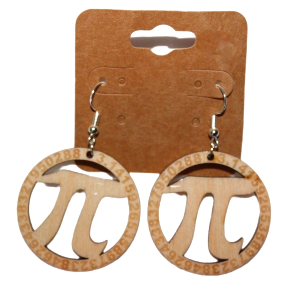 Wooden Pi Symbol Earrings